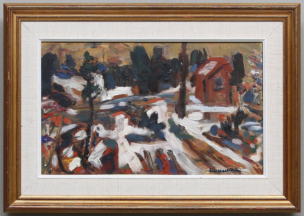 ERIC HALLSTRÖM. Olja på pannå. Signerad.