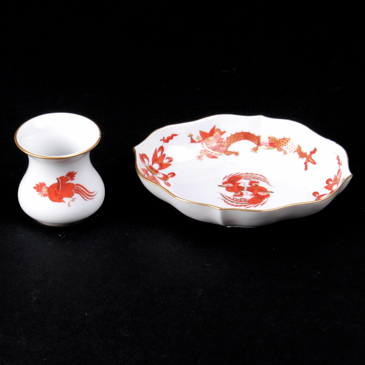 FAT, samt vas, porslin, "röd drake", Meissen, Tyskland.