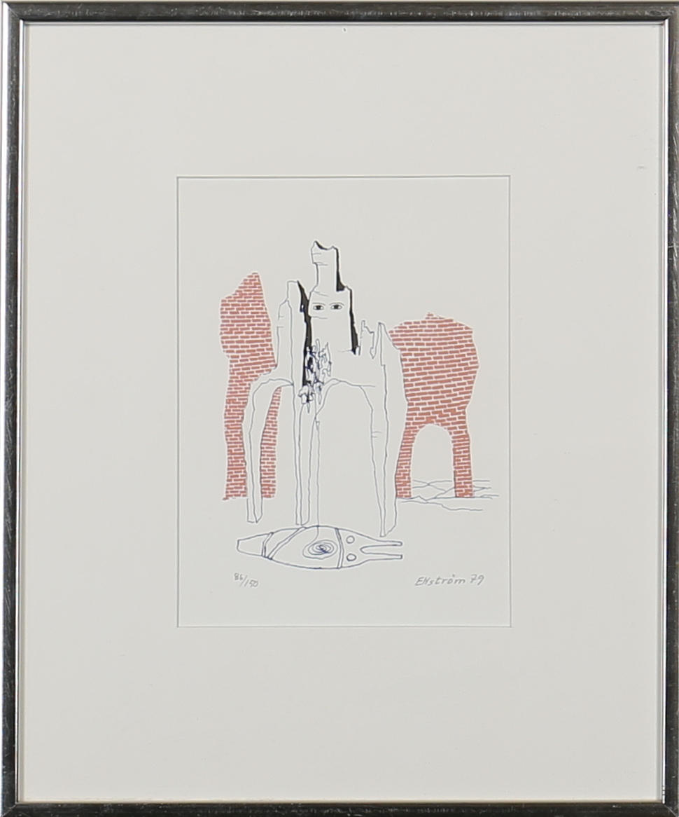 THEA EKSTRÖM. Komposition. Färglitografi. Signerad Ekström, daterad -79 och numrerad 86/150.