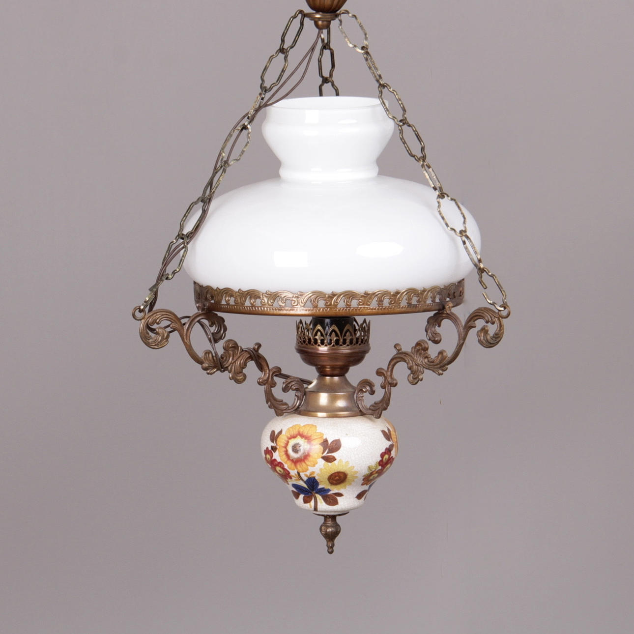 TAKLAMPA, majolika, fotogen, 1900-tal.