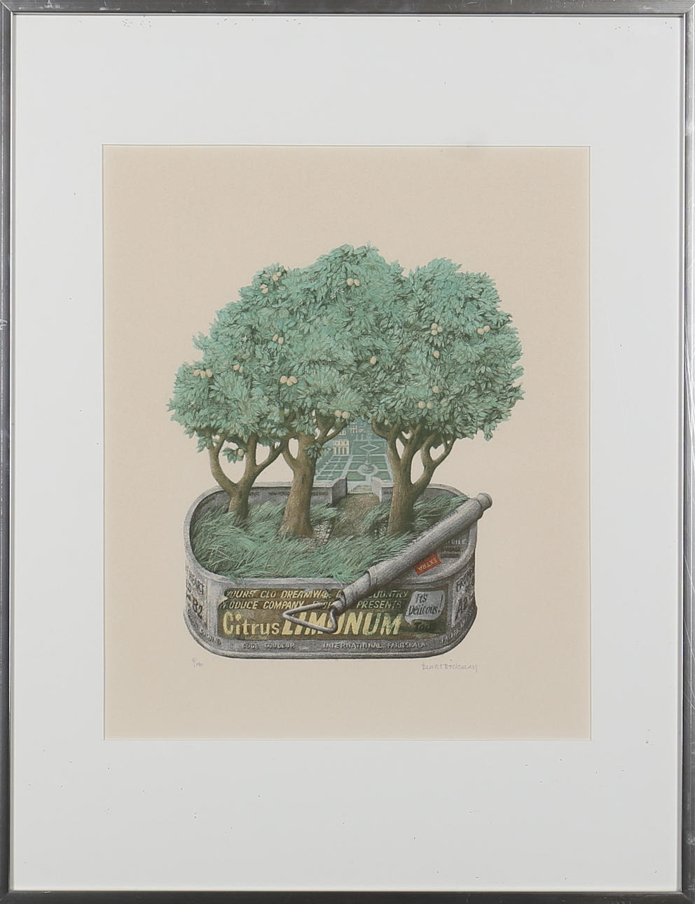 BENGT BÖCKMAN. Träd i konservburk. Färgserigrafi. Signerad och numrerad 8/190.