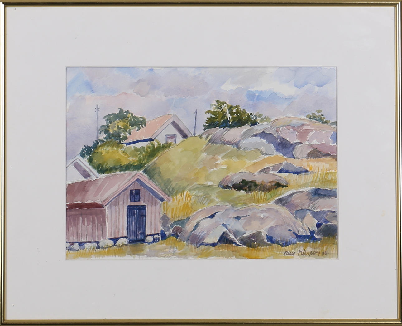 ALEX NILSSON. Akvarell. Landskap, Mollösund. Signerad Alex Nilsson. Daterad 96.