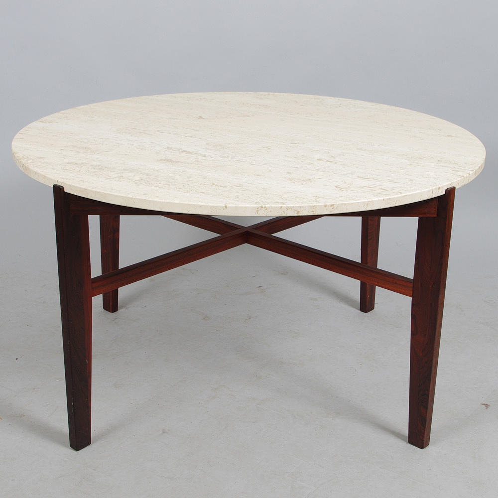 SOFFBORD, jakaranda med travertinskiva, 1960-tal.