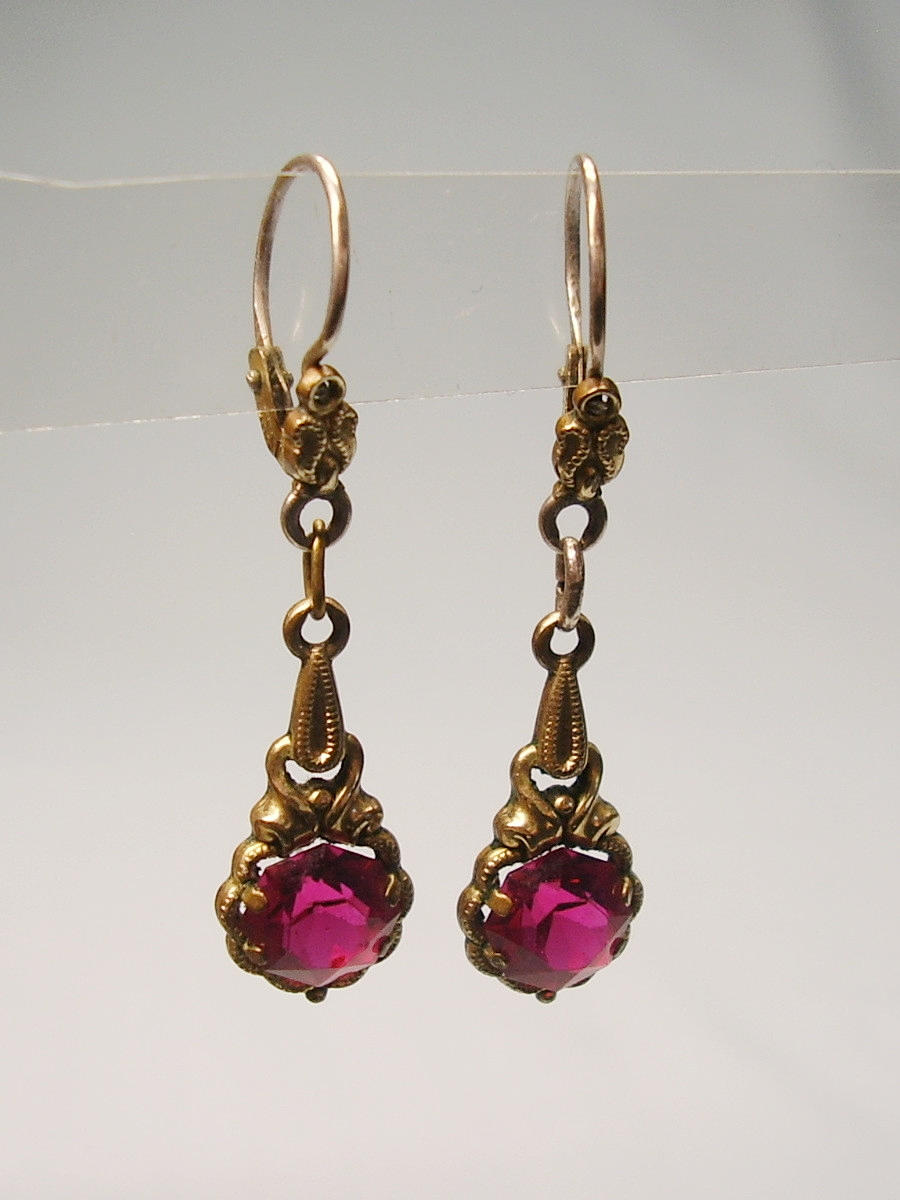 ANTIQUE EARRINGS WITH VERNEUIL RUBY signed Kordes & Lichtenfels.