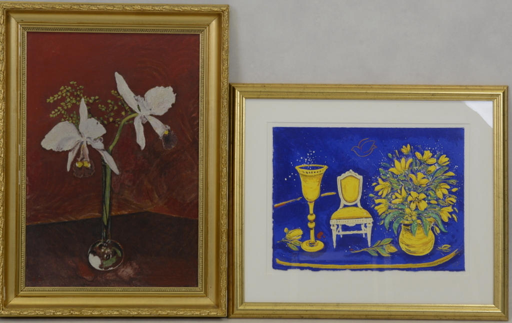 OIDENTIFIERADE KONSTNÄRER. 2 stycken. En signerad R.K en signerad Irene Lagerberg. Oljemålning samt litografi.