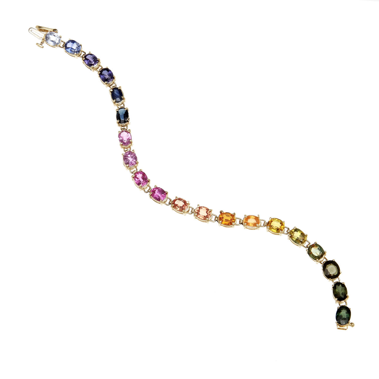 ARMBAND, 14K rödguld med färgade safirer. Vikt 12,4g.