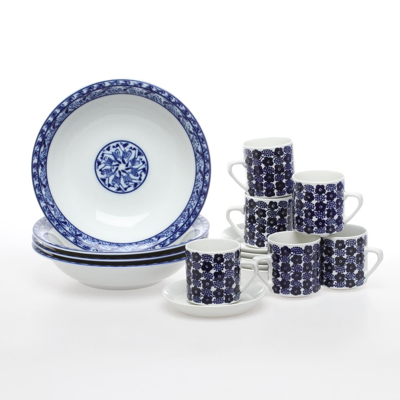 PARTI PORSLIN, 10 delar, "Cobolti", Oiva Toikka, Rörstrand samt "Rypäle", Arabia.