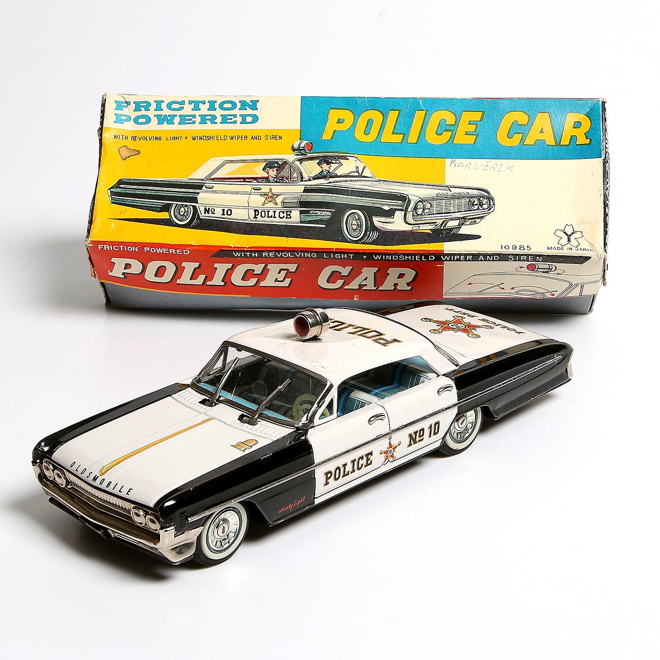 LEKSAKSBIL i ORIGINALKARTONG, plåt, Yonezawa, Japan. 1900-talets mitt.