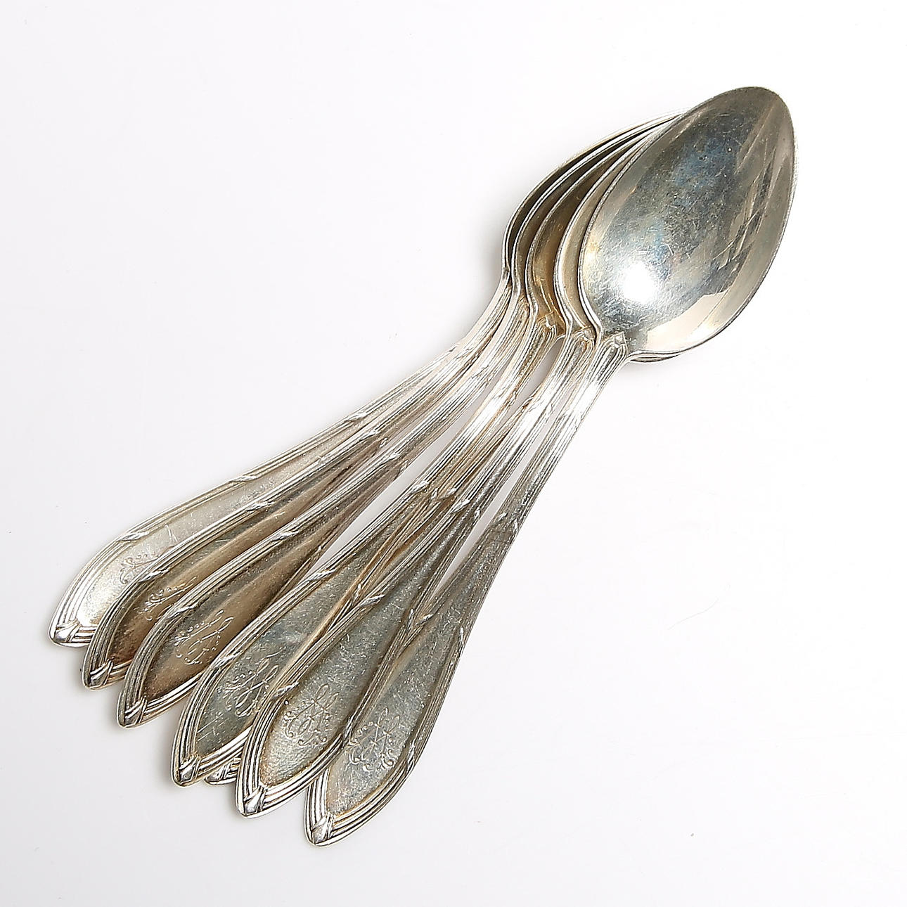 KAFFESKEDAR, silver, 6 st, K. Anderson, Stockholm. 1913. Vikt 145 gram.