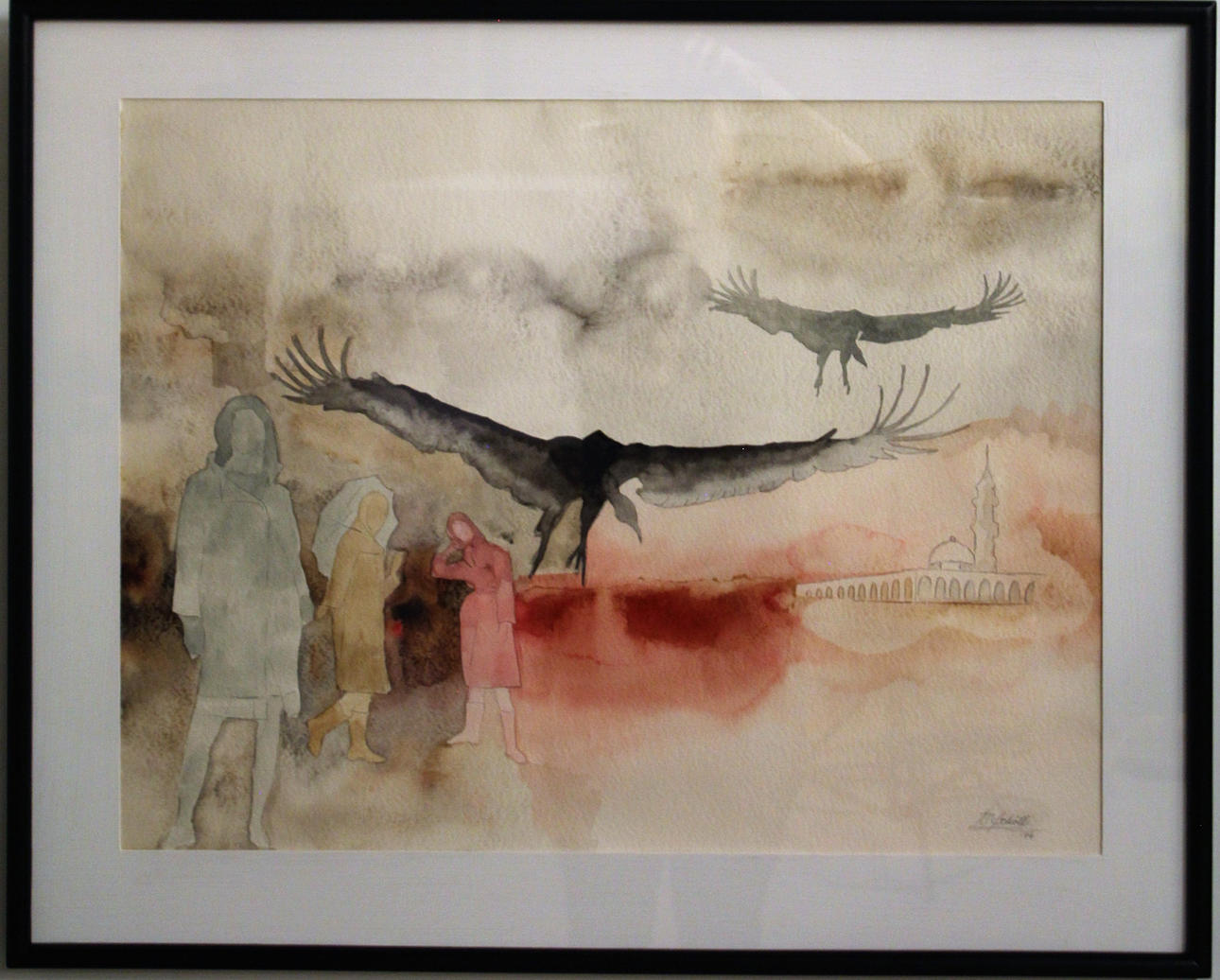 BENGT SCHÖTT. AKVARELL, "regnfåglar" signerad.