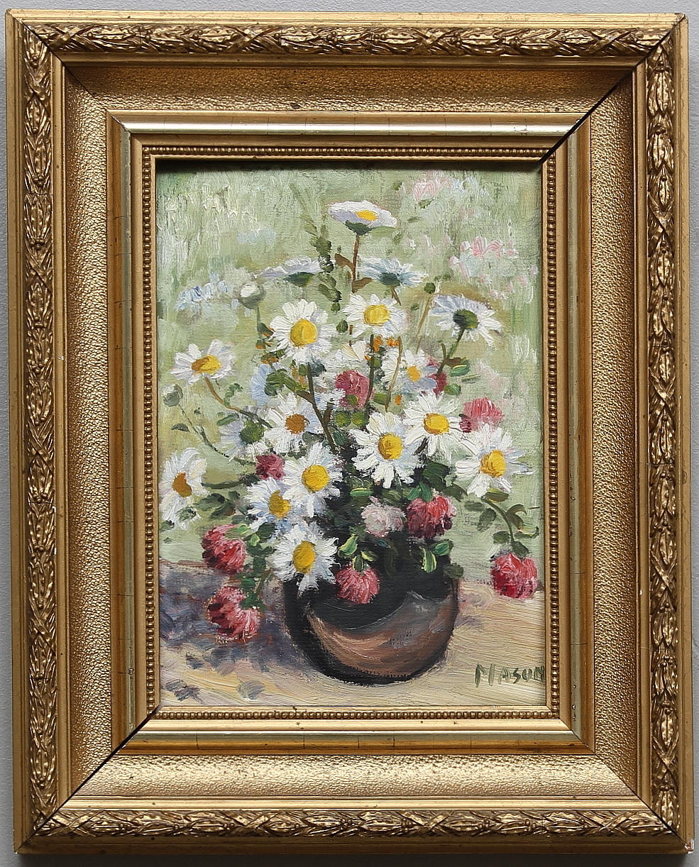MATS MASON. "Ängsblommor". Olja på pannå. Signerad Mason.