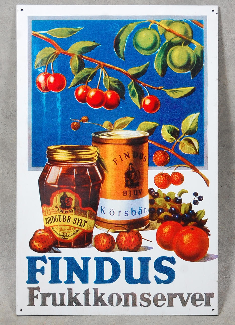 SKYLT, plåt , Findus, 1900-talets mitt.