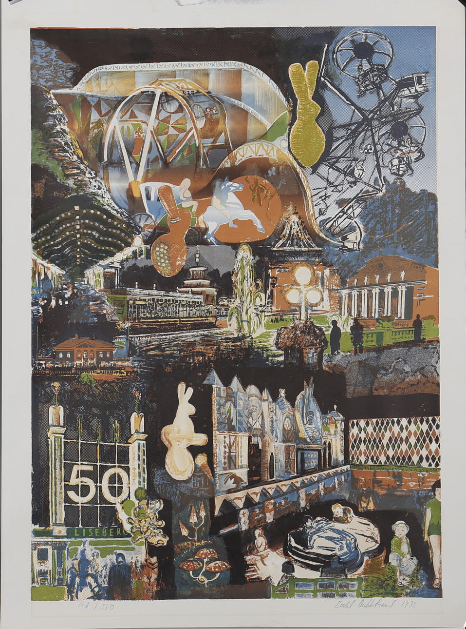 BERTIL DAHLSTRAND. Färglitografi. Liseberg. Signerad Bertil Dahlstrand. Numrerad 158/330. Daterad 1973.