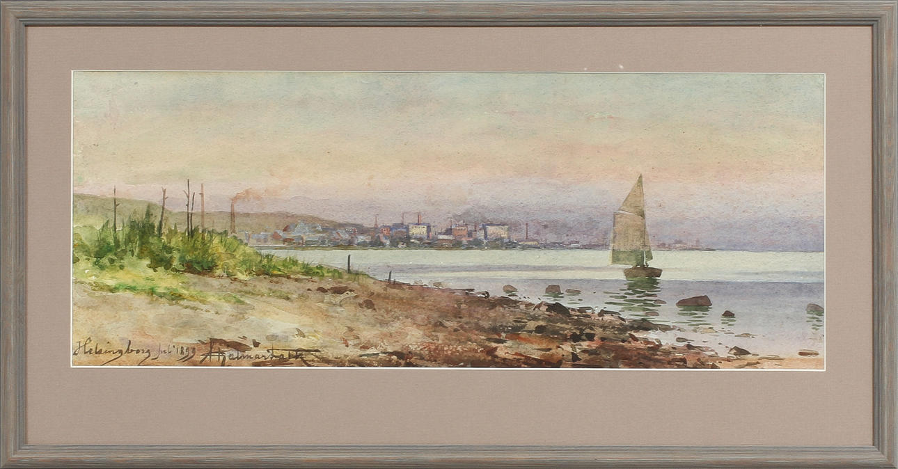 HJALMAR FALK. "Helsingborg", akvarell, signerad o daterad 1899.