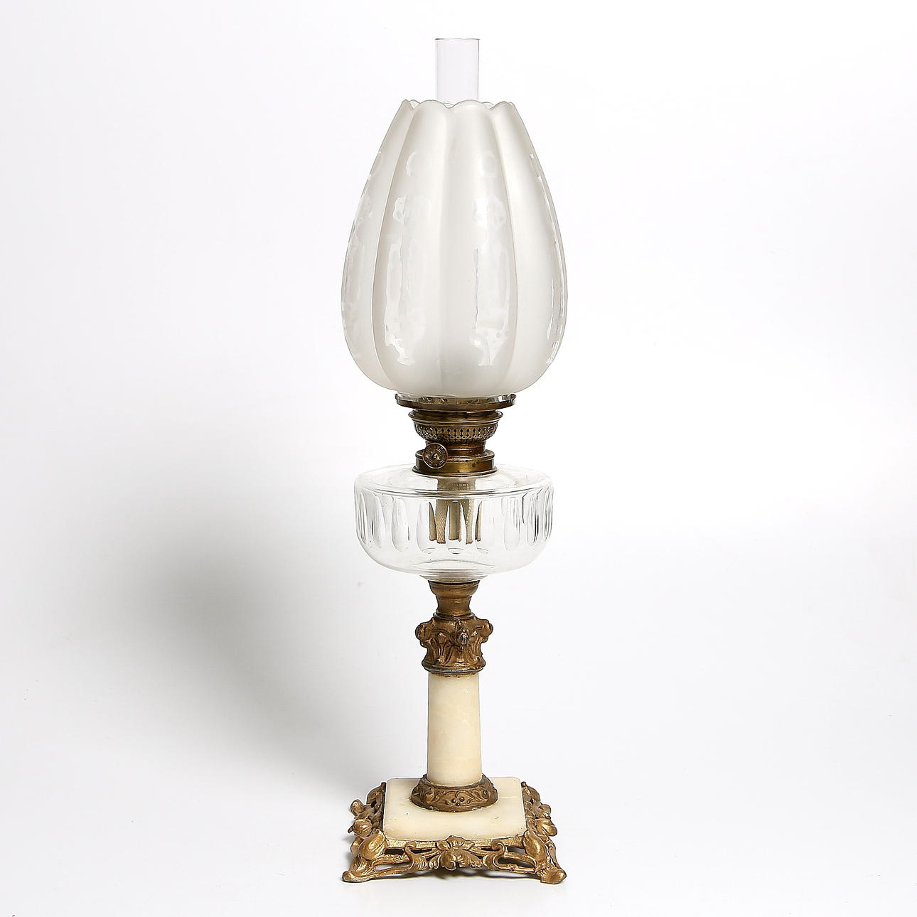 FOTOGENLAMPA, glas, marmor och mässing, jugend, 1900-talets början.