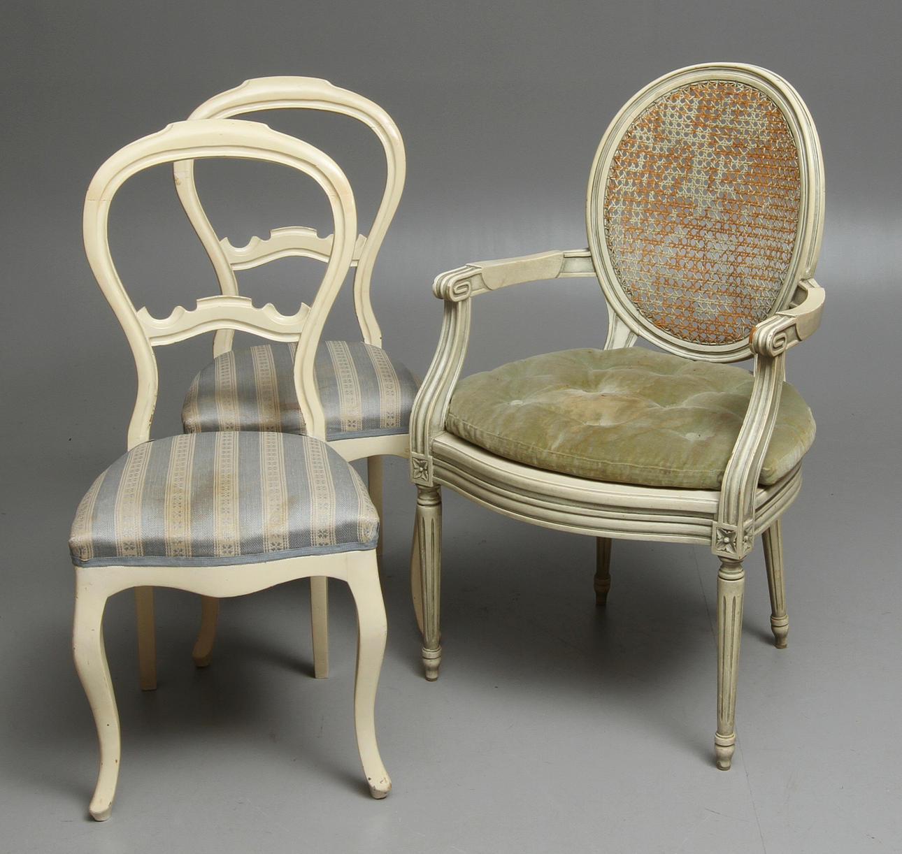 KARMSTOL, gustaviansk stil samt STOLAR 2 st, nyrokoko, 18/1900-tal.