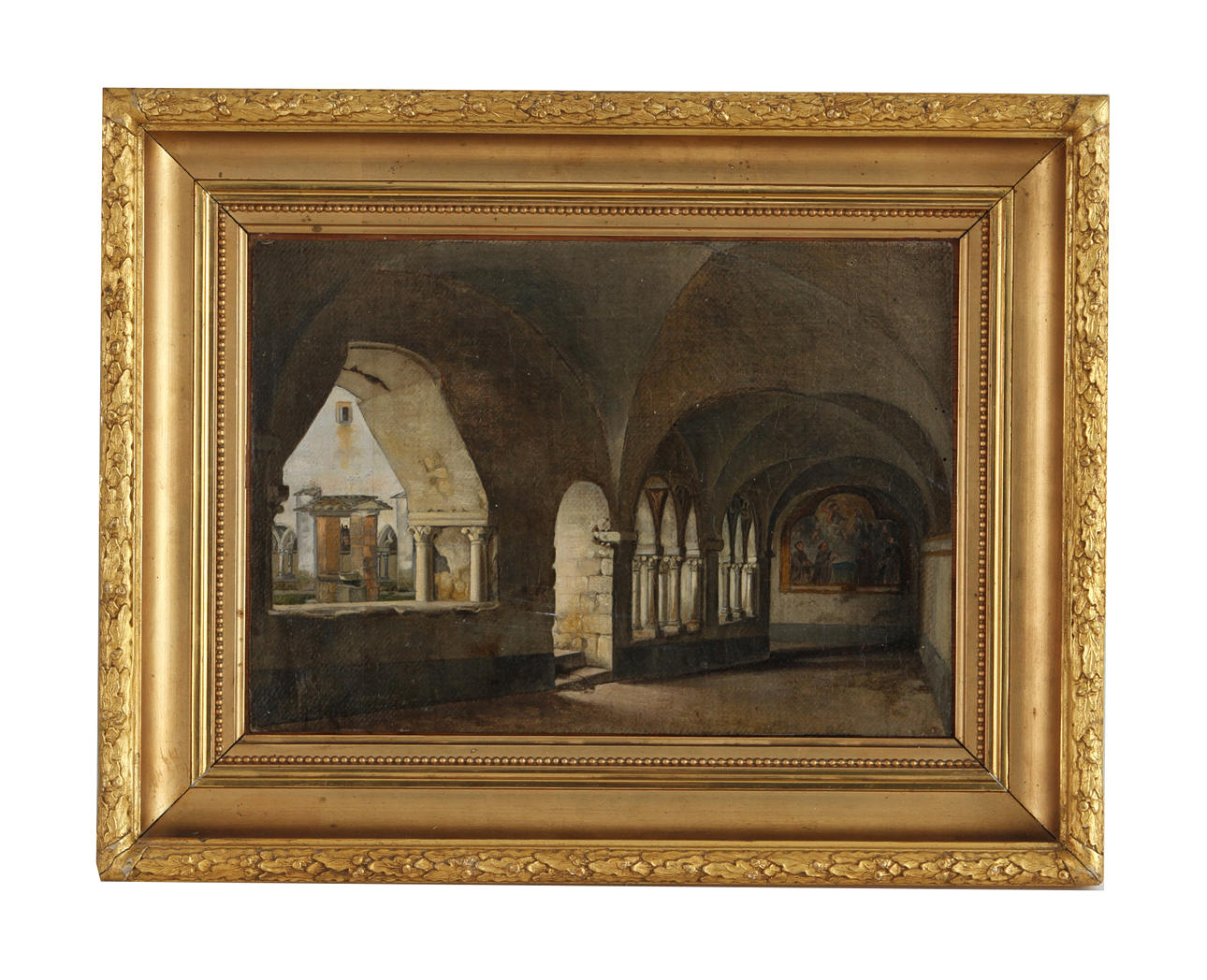 OKÄND KONSTNÄR. Arkad. Olja på duk,uppfodrad. 1800-tal.