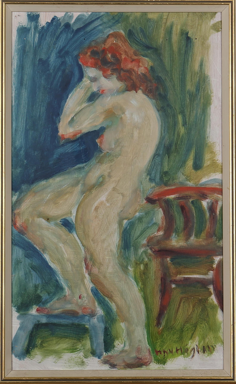 HELGE HÖGBOM. Olja på pannå. Nakenstudie. Signerad Högbom.