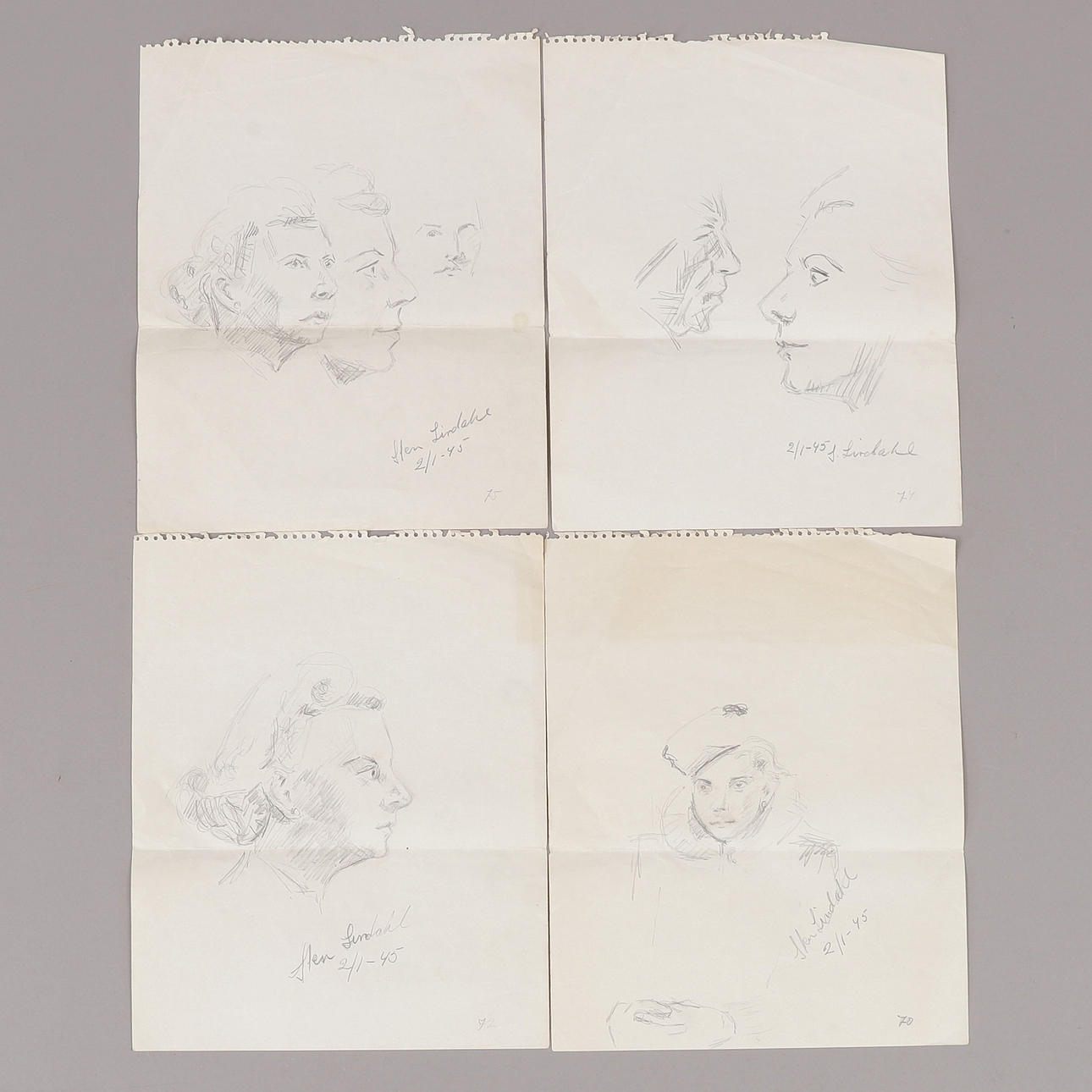 STEN LINDAHL. Tegninger, 4 stk., 1945.