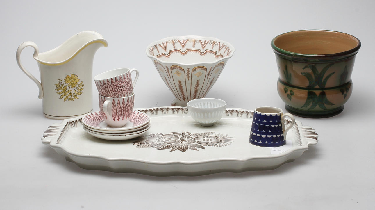 KERAMIK, 8 delar, Arabia, Bobergs fajansfabrik, "Salix" Gustavsberg, Gefle.