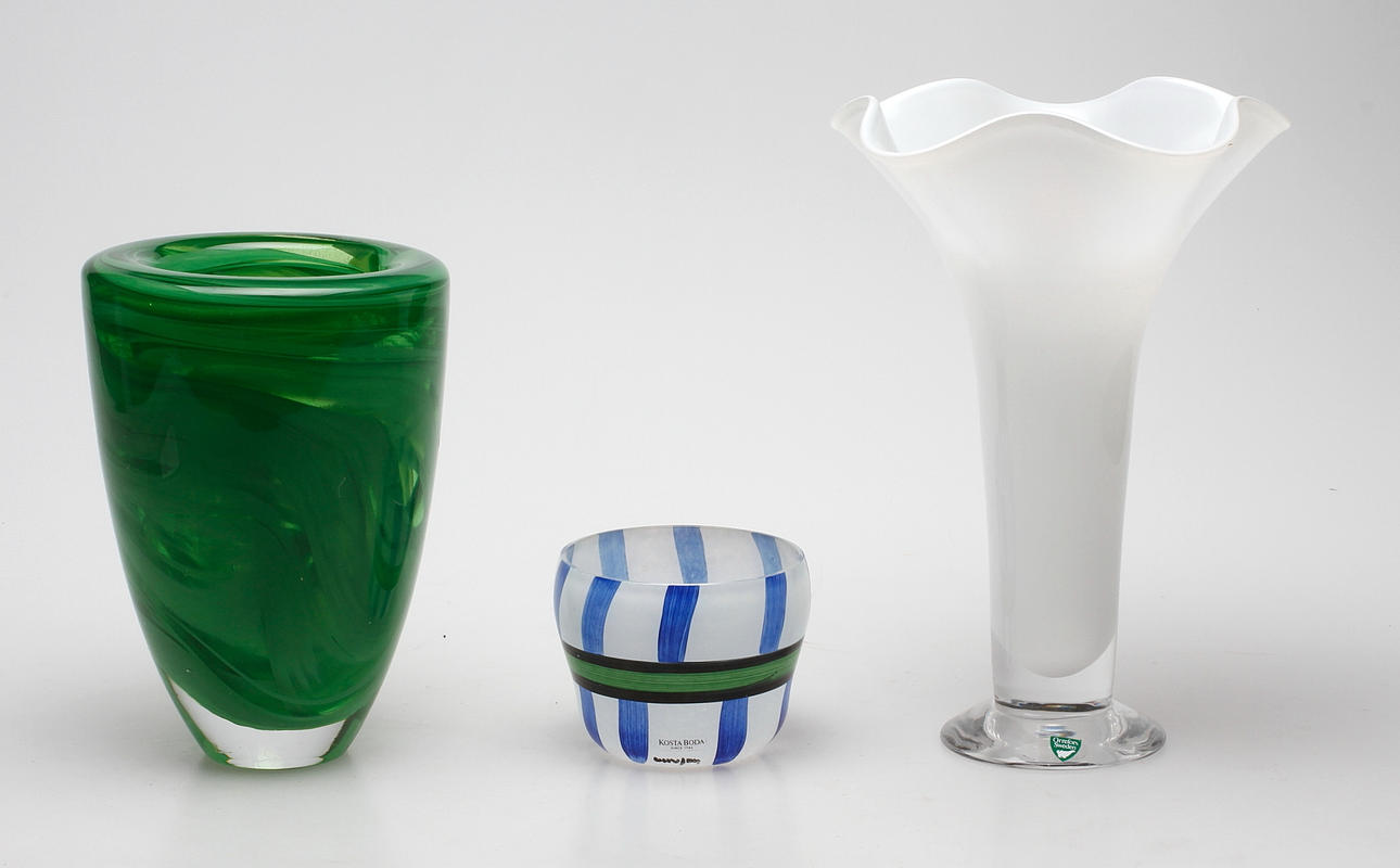 VASER, 3 st, glas, Kosta Boda och Orrefors.
