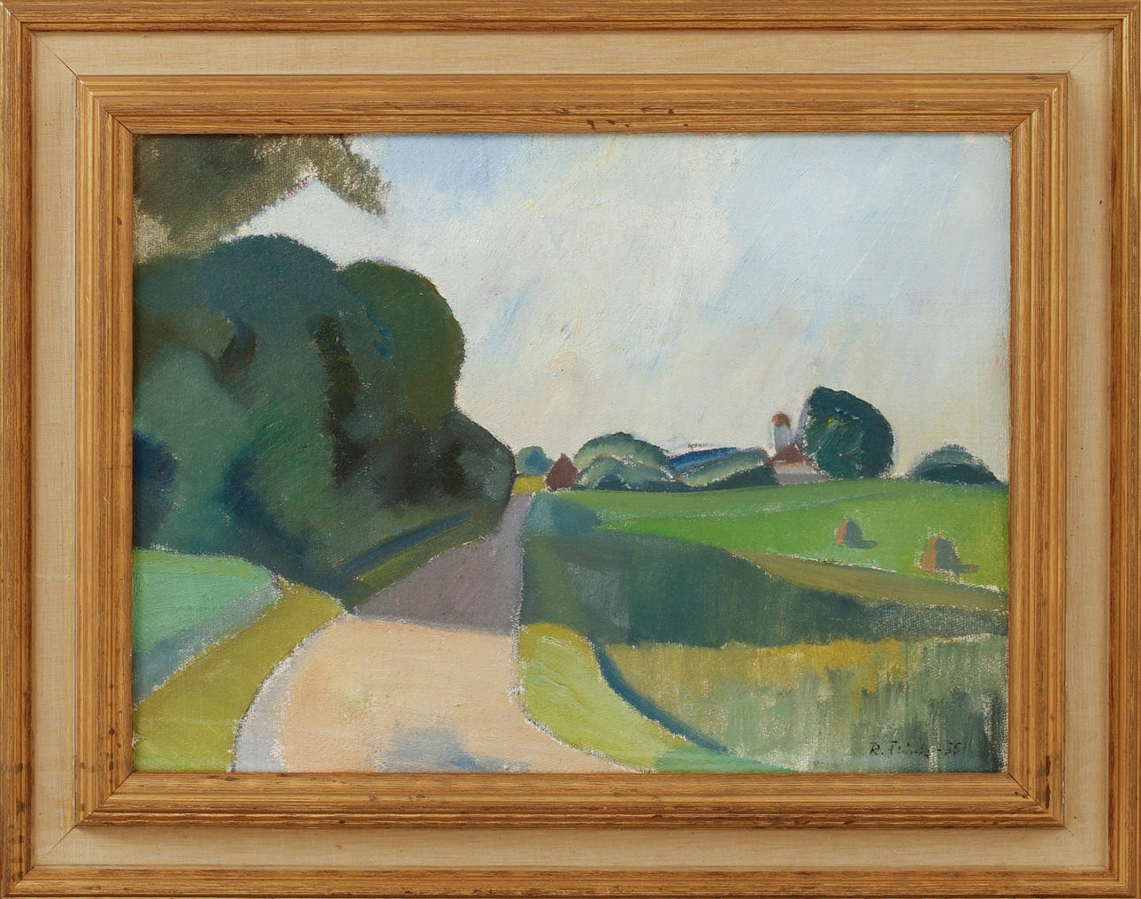 RUDOLF FLINK. "Danish landscape", oil on canvas, signed and dated -55.