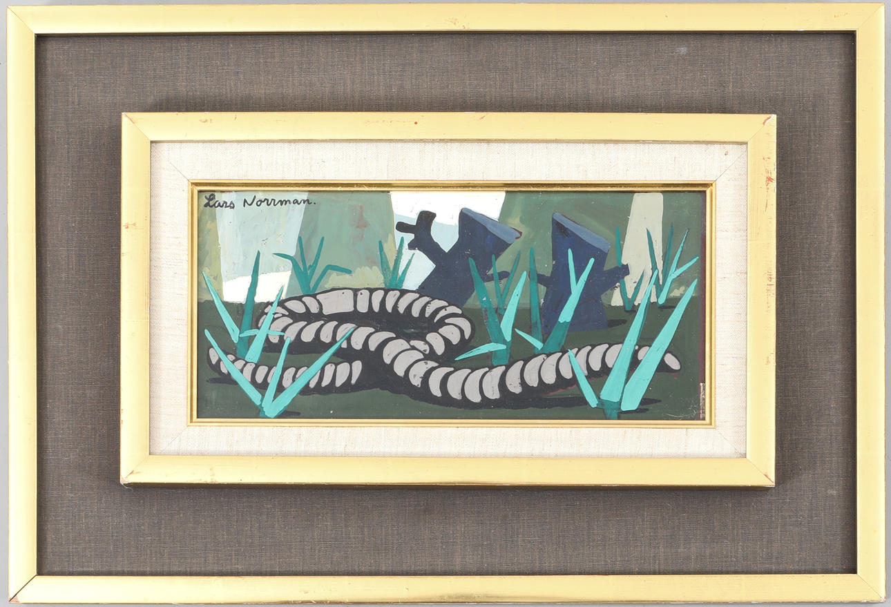 LARS NORRMAN. oil on Board, "Daggmask", signed.