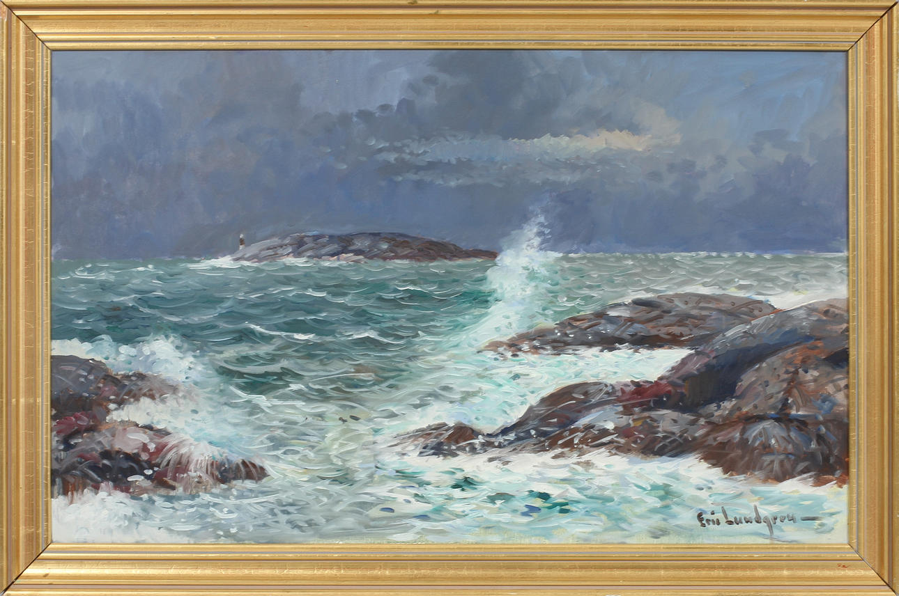 ERIC LUNDGREN. Havsmotiv, olja på duk, signerad.