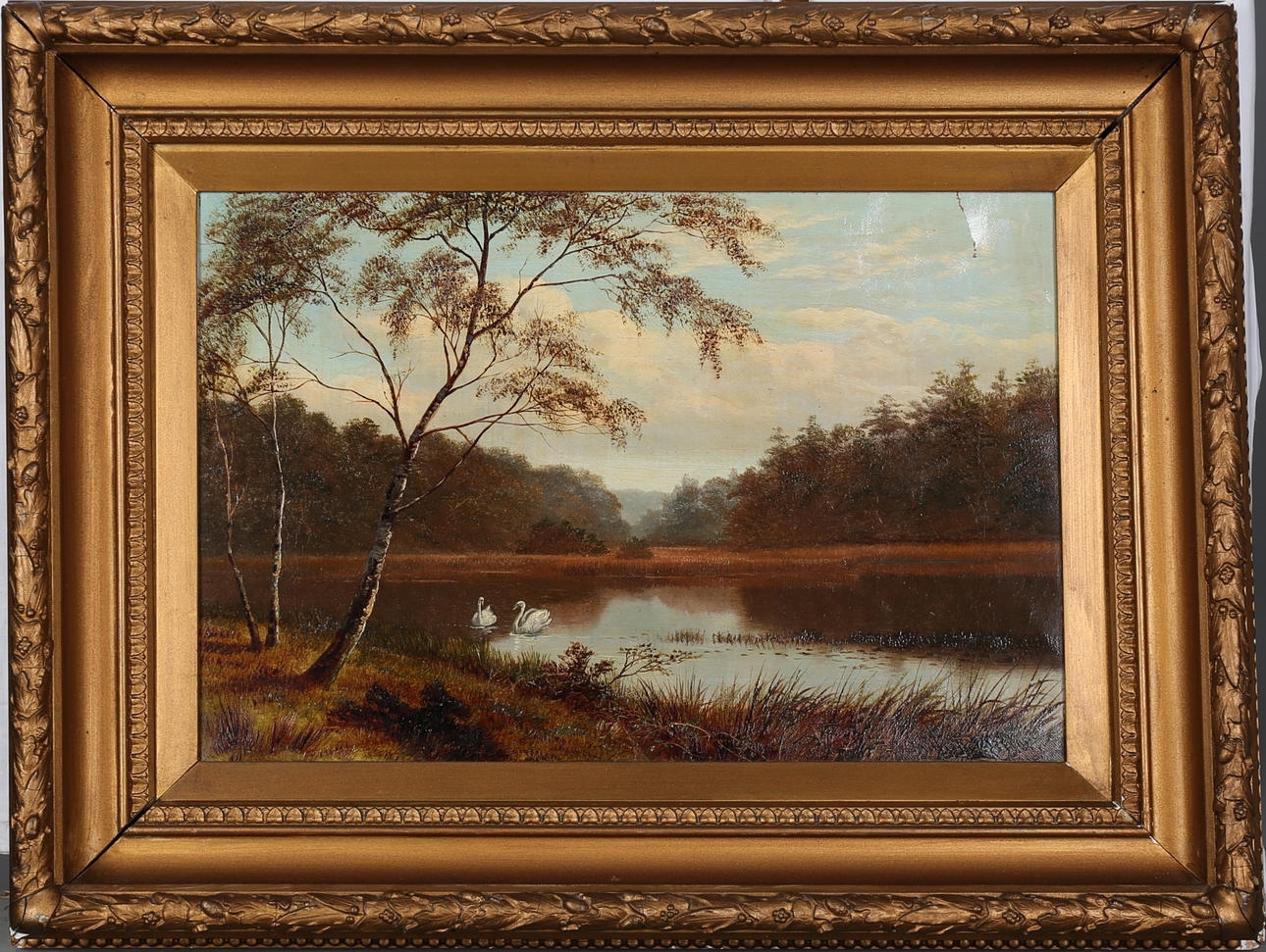 WILLIAM MELLOR. Insjölandskap med svanar. Olja på duk, signerad.