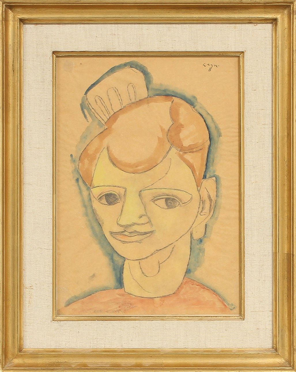 CELSO LAGAR. "Porträtt", akvarell, sign.