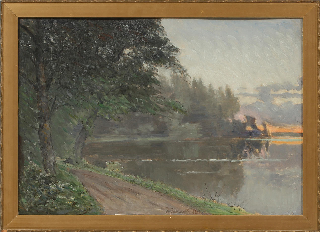 AXEL FAHLCRANTZ. "Sommarafton". Olja på duk, signerad.