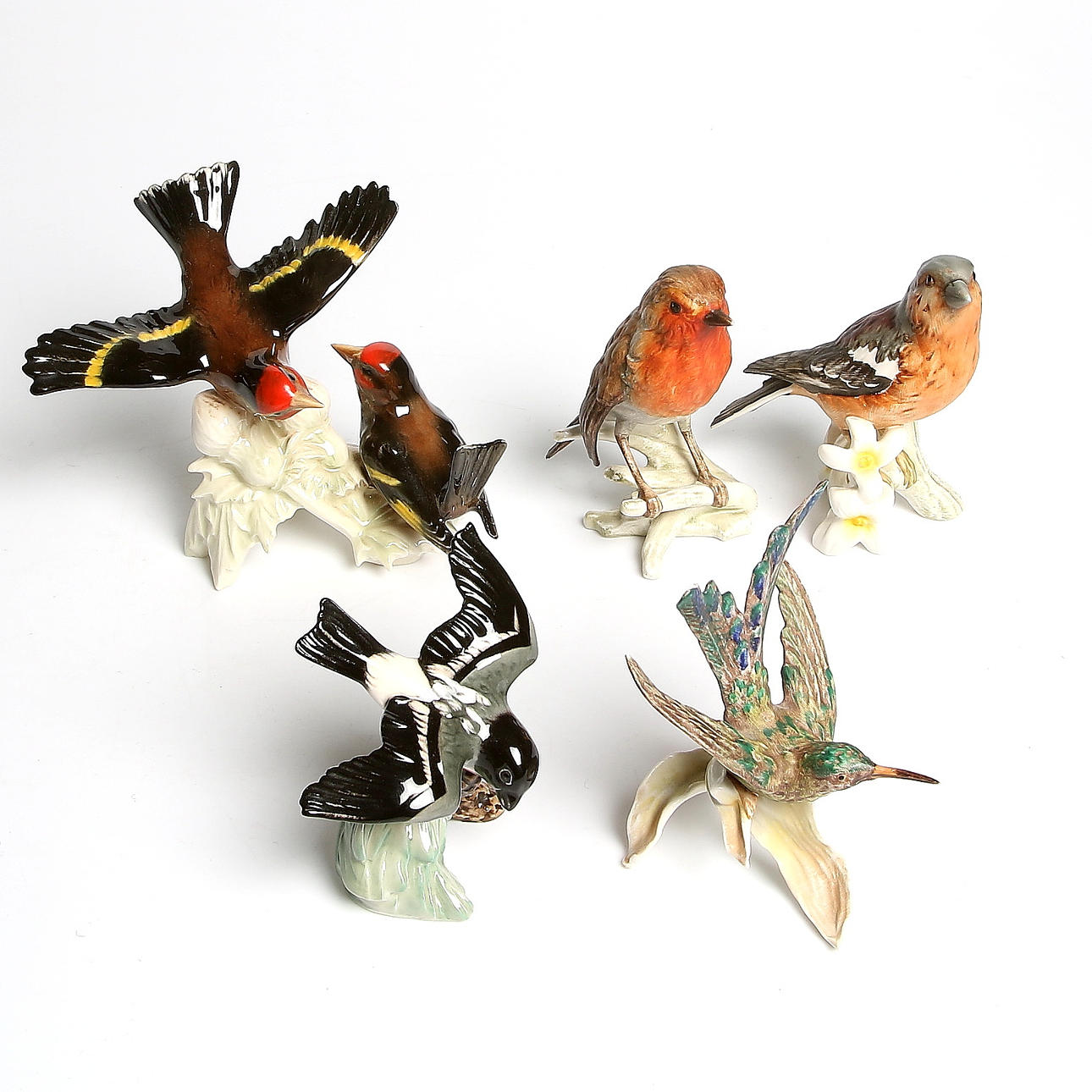 FÅGELFIGURINER, 5 st, porslin, Goebel, Tyskland, 1900-tal.