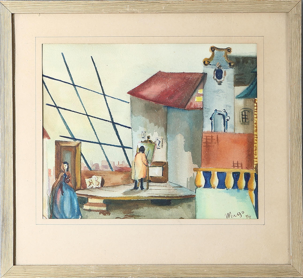 MAGO, MAX GOLDSTEIN. Scene sketch, watercolour, signed and dated 44.