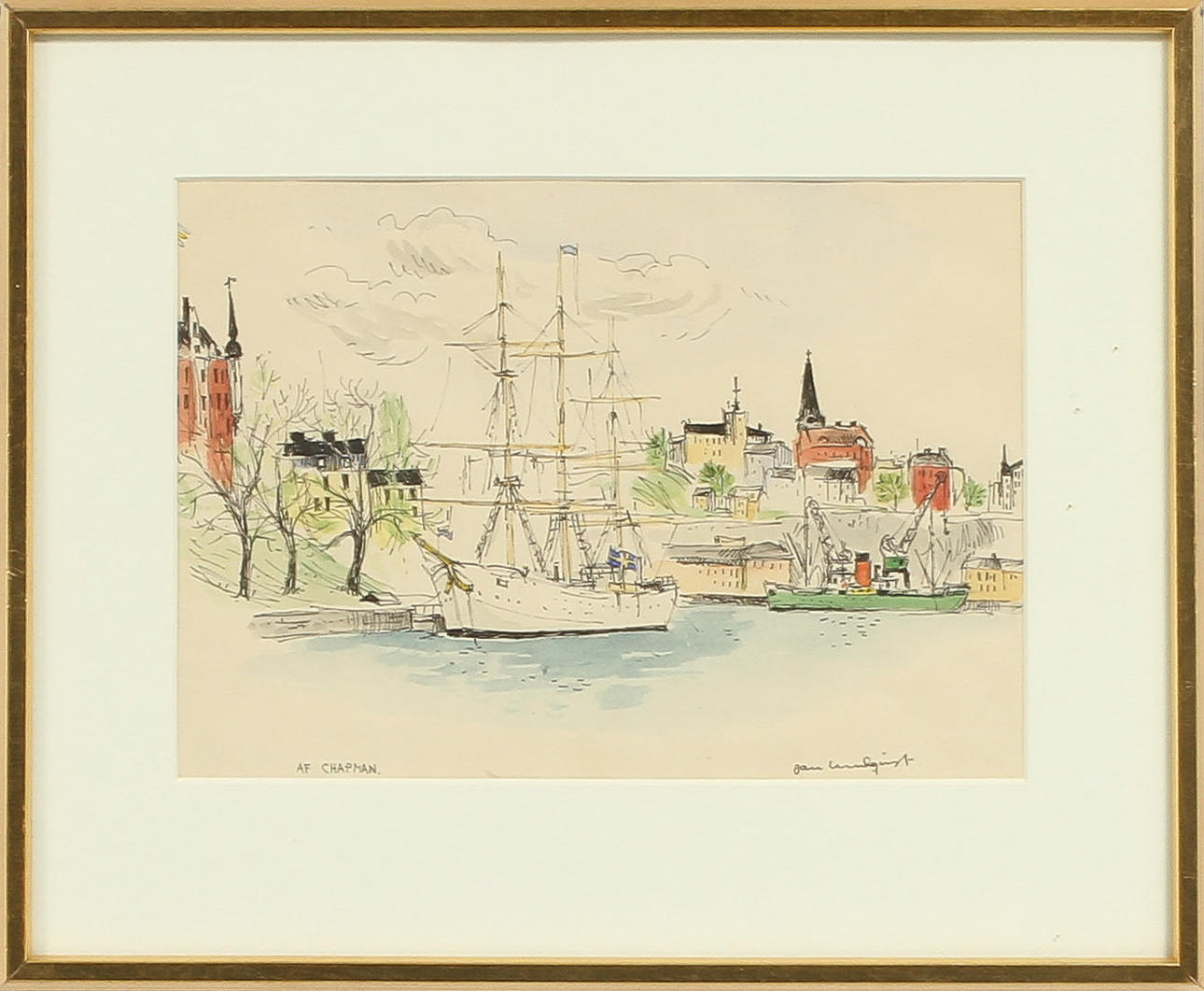 JAN LUNDQVIST. 4 st, Stockholmsmotiv, Akvarell och tusch, signerade.