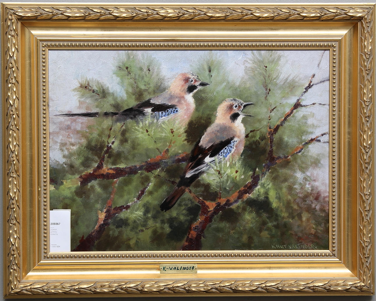 KNUT VALINDER. "Nötskrikor". Olja på duk, signerad.