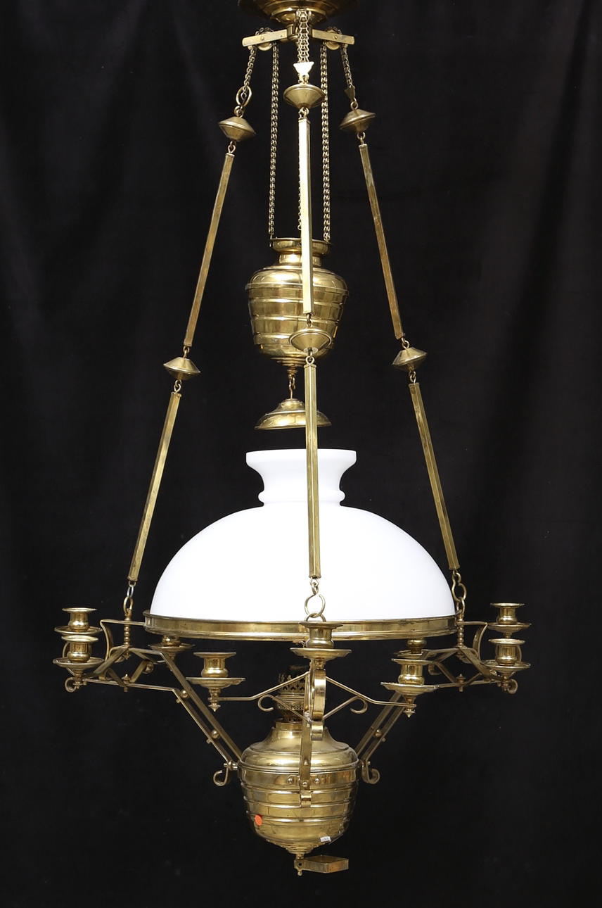 TAKLAMPA, fotogen, omkring 1900, total höjd ca. 130 cm.