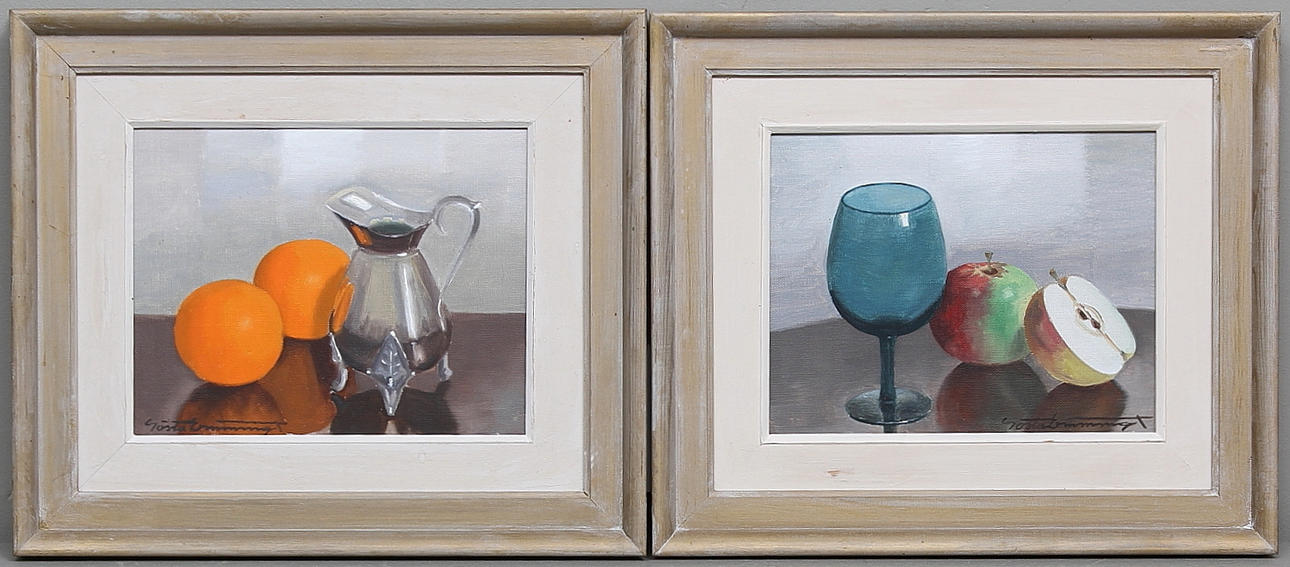 GÖSTA EMMING. Olja på pannå, 2 st, signerade.