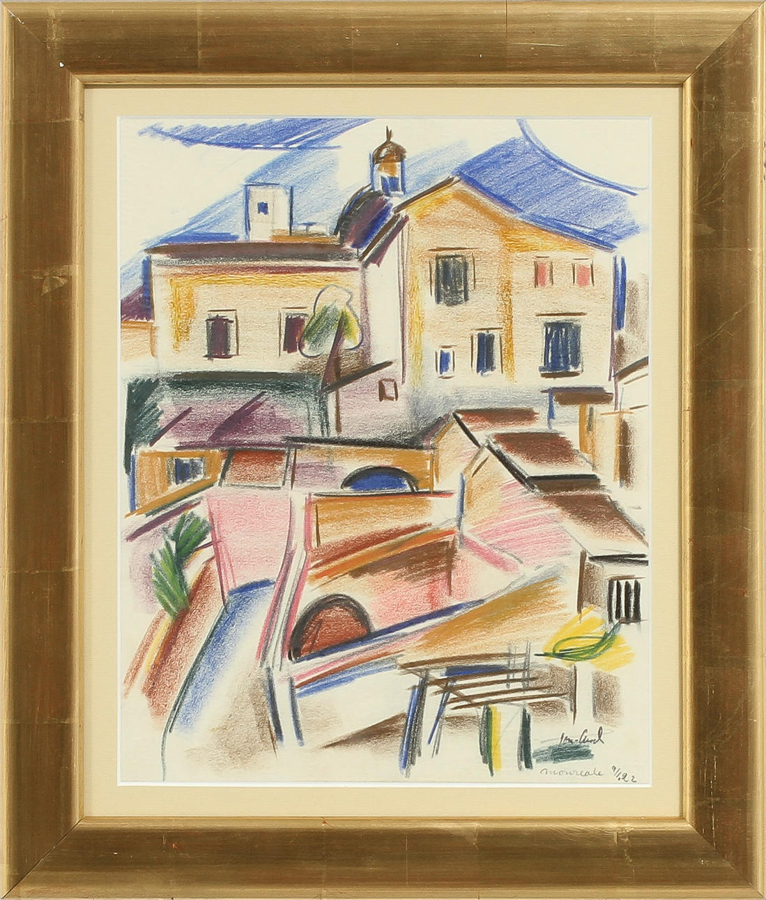 JOHN JON-AND (1889-1941). Stadsvy Monreale 1922. Pastell.