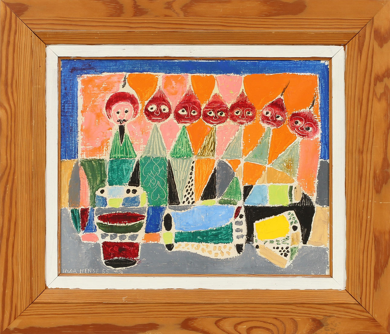 INGA HENSE. "Nachspiel med rädisor", olja på pannå, signerad 55.