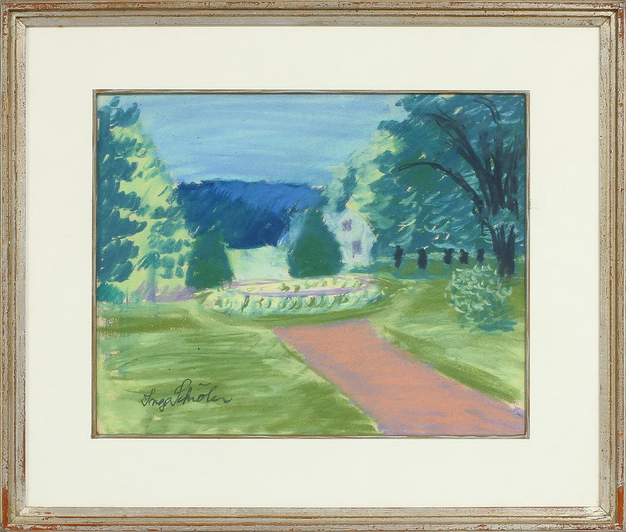 INGE SCHIÖLER. Parkmotiv, Pastell, signerad.