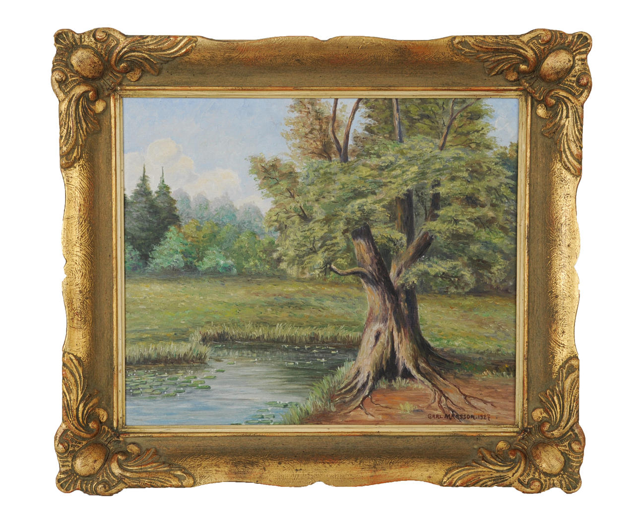 CARL MÅNSSON. Landskap med ek. Olja på duk, signerad 1927.