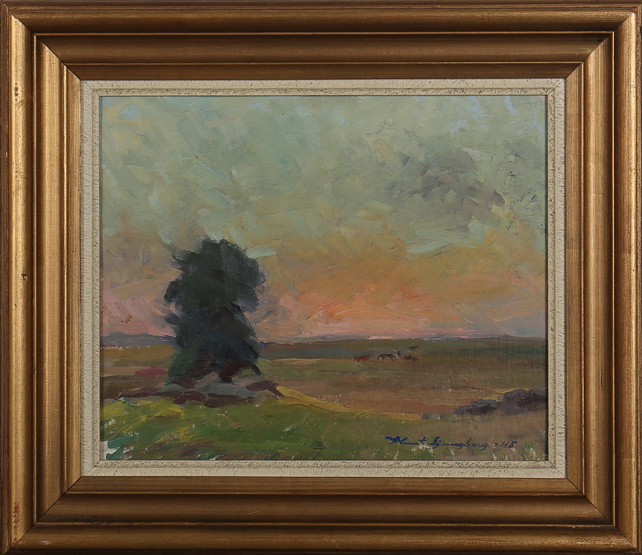KNUT LJUNGBERG. Olja på duk. Landskap i skymning. Signerad Knut Ljungberg. Daterad -45.