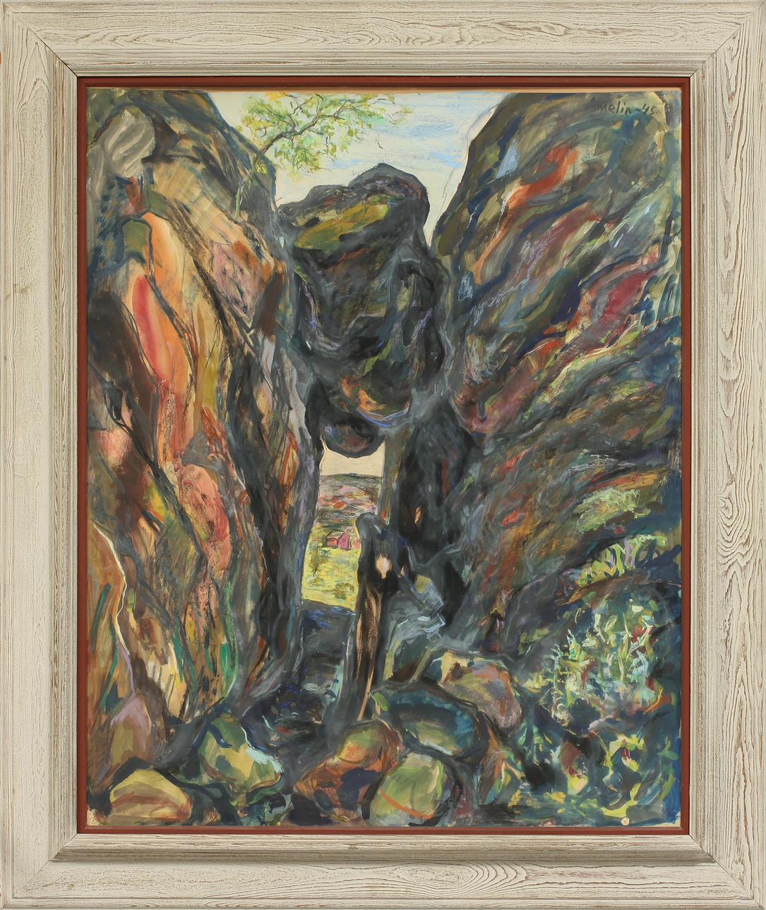 ALBIN AMELIN. Kungsklyftan, Fjällbacka, gouache, signerad Amelin-45.