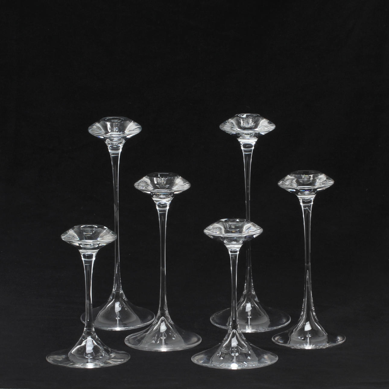 LJUSSTAKAR, 6 st, glas, Kjell Engman, Kosta Boda, delvis signerade.