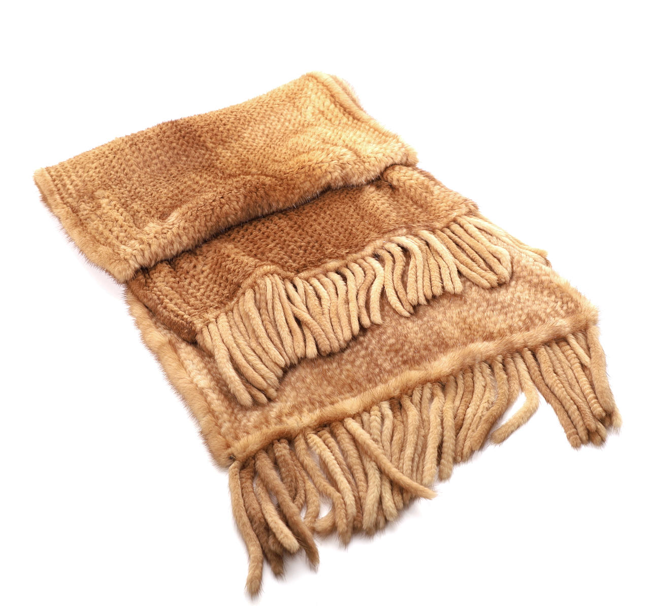 STOLE-SCARF, braided leather, camel color.