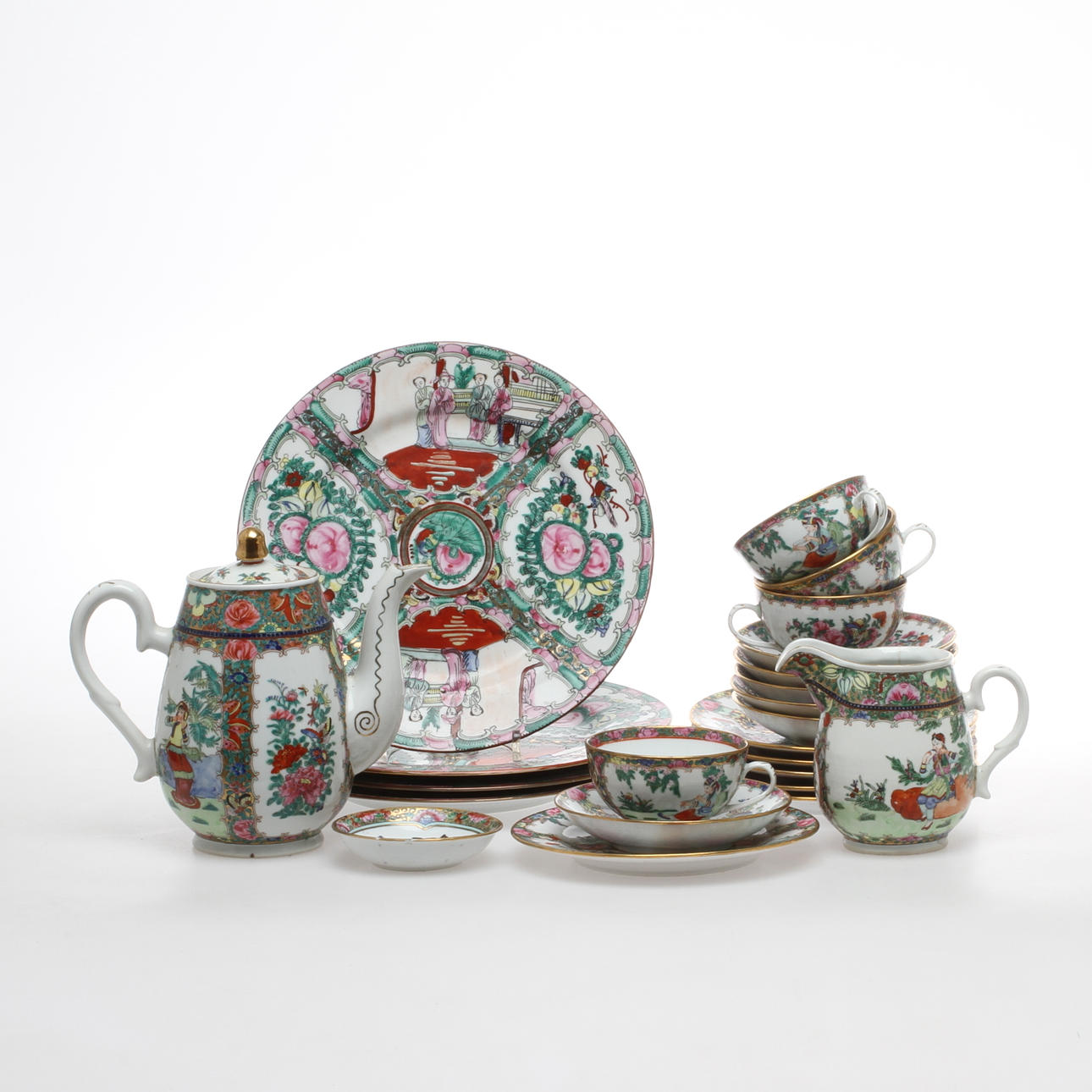 TESERVISDELAR, 18 delar, kantondekor, porslin, Kina.