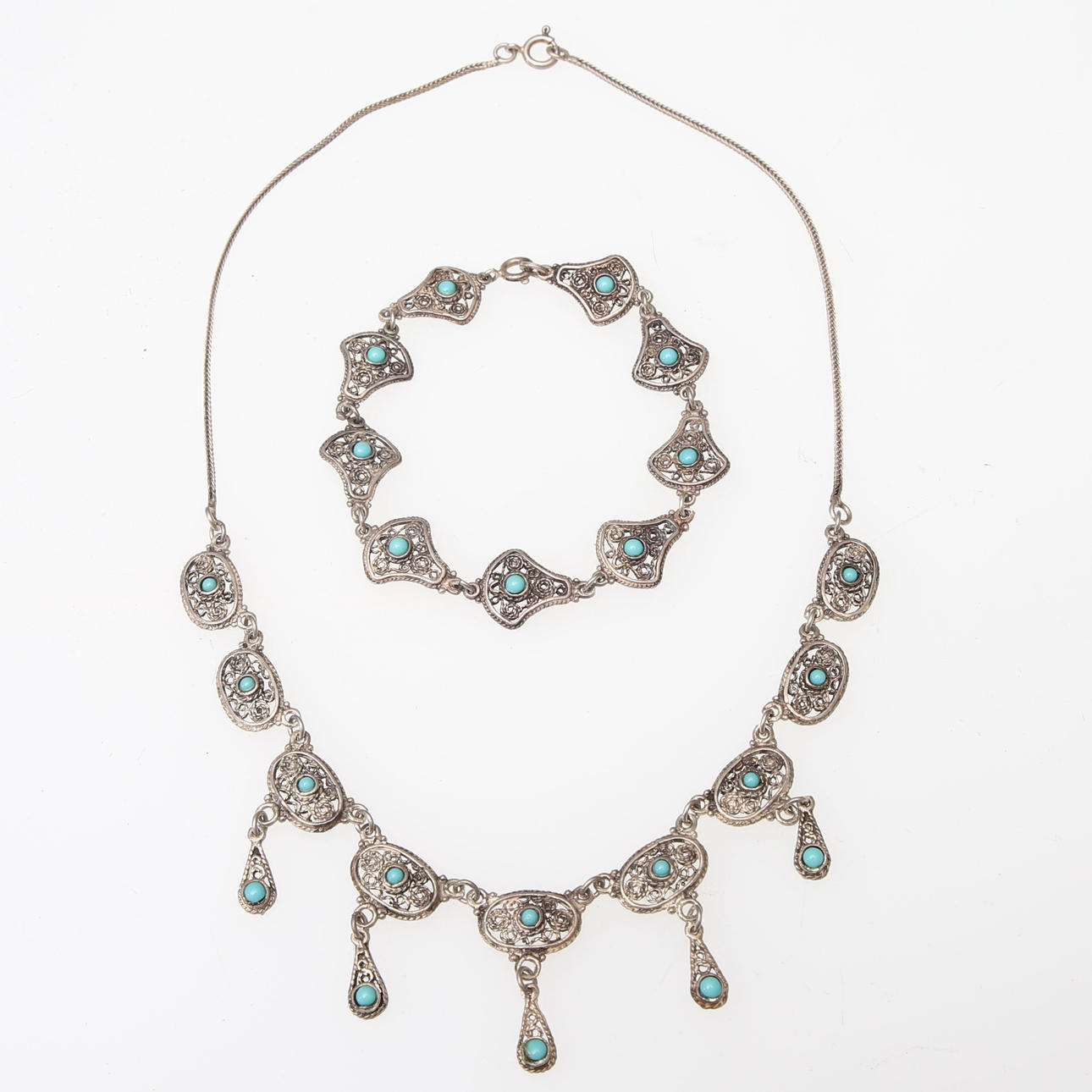 HALSKETTE & ARMBAND, Silber & Türkis, Zypern.