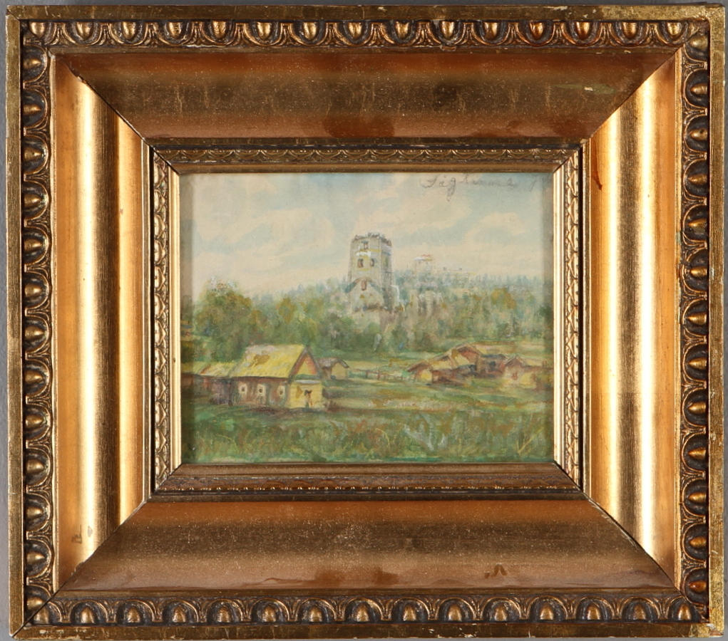 OIDENTIFIERAD KONSTNÄR. Landskap med borg, otydligt signerad.