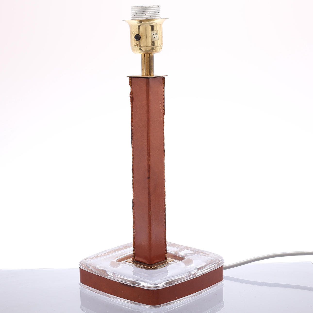 TABLE LAMP, leather/ glass.