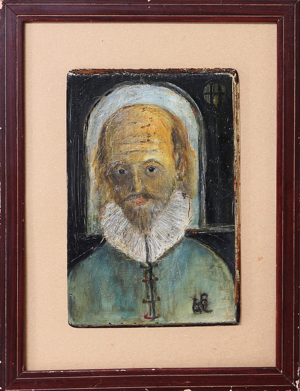 OKÄND KONSTNÄR. Porträtt av adelsman, olja på pannå, möjligen 1800-tal, bär signatur.